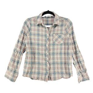 DRESS FORUM Button Up Shirt Size M(8-10) Plaid Casual Woven 100% Cotton